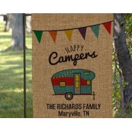 GiftsForYouNow Happy Camper Burlap Personalized Garden Flag, camping gift, garden decor, home, personalized flag, yard flag, burlap, family -gfy830111622B