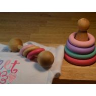 /HouseMountainNatural Montessori Baby Girl Gift Set Rattle and Stacker Little Sweet Heart (Please read description for size) Gift Wrap Option Available