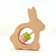 /Hcwoodcraft Personalized Rabbit Baby Rattle - Choose Your Own Colors - Wooden Baby Rattle