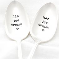 /MilkandHoneyLuxuries His Ice Cream and Her Ice Cream Spoon set. Vintage hand stamped silverware by milk & honey.