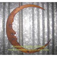 GeminiDragonfly Rusty Crescent Moon / Man in the Moon Metal Garden Art / Recycled Metal Moon / Celestial Wall Art / Wall Art Moon