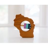 BannorToys WISCONSIN State Baby Rattle - Modern Wooden Baby Toy - Organic and Natural