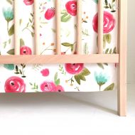 Iviebaby Crib Skirt Happy Floral. Baby Bedding. Crib Bedding. Crib Skirt Girl. Baby Girl Nursery. Floral Crib Skirt. Pink Crib Skirt.