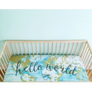 Iviebaby Crib Sheet Aqua Hello World. Fitted Crib Sheet. Baby Bedding. Crib Bedding. Minky Crib Sheet. Crib Sheets. Map Crib Sheet. Adventure Nursery