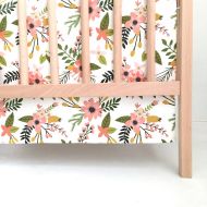 /Iviebaby Crib Skirt Coral Sprigs and Blooms. Baby Bedding. Crib Bedding. Crib Skirt Girl. Baby Girl Nursery. Floral Crib Skirt. Coral Crib Skirt.