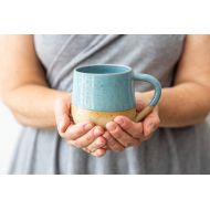 NoraPotteryArt Pottery Coffee Mug, Ceramic Large Turquoise Coffee Mug / Tea Stoneware Cup, Mom Xmas Gift