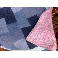 QuiltsintheCity Quilts for Sale - Quilt - Denim Quilt - Paisley and Denim - Baby Girl Quilt, Youth Quilt