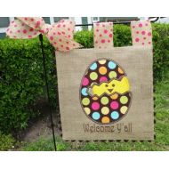 Sewgoddesscreations Burlap Garden Flag - Easter Chick - Welcome Yall - Embroidery Applique - Single sided