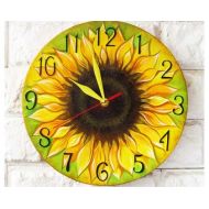 ArtClock Sunflower Wall Clock, White wall clock, natural wood, wooden clock, kids gift, for Office, Kitchen style