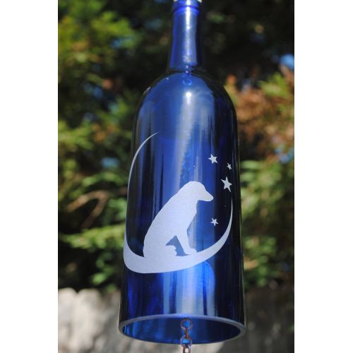 Windcatcher Moon Dog Stars Wine Bottle Wind Chime - Personalized Cut Bottle Wedding Repurposed Outdoor Rememberance Upcycle In Loving Memory