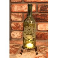 /Windcatcher Namaste Lotus Wine Bottle Lantern (Stand & Candle Included) Home Decor, Eco, Housewarming, Wedding, Hostess, Christmas, Recycle
