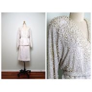 Braxae Vintage Pearl Beaded Dress / White Silk Glass Beaded 2 Piece / Heavily Embellished Dress w/ Jacket