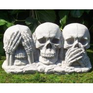 Houseofchuckles See, Hear, Speak No Evil Skulls - Concrete Statue - Gothic Garden Decor - Cement - Halloween Decoration