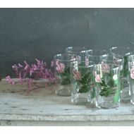 /Raggedrustyvintage Very Rare Set of 10 Antique Federal Glass 6 oz. Juice Glasses, FEG27 Wild Rose, Handpainted, 1940s
