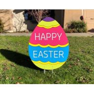 IvysWoodCreations Easter Egg Engraved with Happy Easter, Spring Outdoor Decor