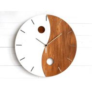 Paladim ZEN Wall Clock, Yin Yang Wood Clock, Spiritual Yoga Clock for Meditation Room, Modern Art Round Wooden Clock 12