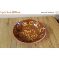 /EastIdahoCompany On Sale Handmade Terra Cotta Red Pottery 10 inch Serving Bowl with Southwestern Design 1982 Collectible Home Decor Made in Pennsylvania