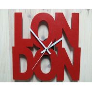 NamedGifts LONDON clock, custom wall clock. City clock for home decoration. Wall clock wooden, red clock customizable in others colors. Silent clock