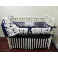 BabyBeddingbyJBD Custom Nautical Baby Bedding Set Harbor - Boy Baby Bedding, Navy Anchors, Navy Stripes