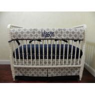 BabyBeddingbyJBD Baby Boy Crib Bedding Set Prentice - Baby Boy Bedding, Crib Rail Cover, Navy and Gray Baby Bedding