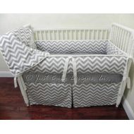 BabyBeddingbyJBD Custom Baby Bedding Set Kenzie - Gray Crib Bedding, Gender Neutral Baby Bedding, Gray Chevron & White Baby Bedding