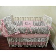 BabyBeddingbyJBD Custom Baby Girl Bedding Set Ellisyn - Girl Crib Bedding, Pink and Gray Crib Bedding, Ruffle Crib Bedding