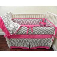 BabyBeddingbyJBD Custom Crib Bedding Abbie - Girl Baby Bedding, Pink and Gray Crib Bedding, Gray Chevron with Hot Pink