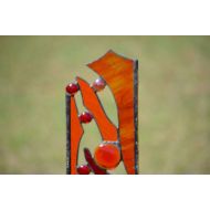 WindsongGlassStudio Garden Art Crafted in Red Hot and Orange Stained Glass, Sizzle