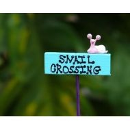 Adorablyimperfect Fairy Accessories, Signs,Fairy Garden Sign, Snail Crossing Sign, Snail, Wooden Sign, Miniature Signs