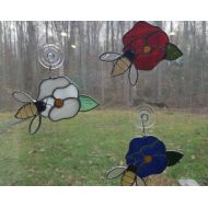 GlassStudio820 Stained Glass Bee on Pansy - Red, White or Blue