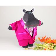 Mippoos Hippo soft doll in three-piece pink tuxedo - Unique fabric animal doll - I want a hippopotamus for Christmas