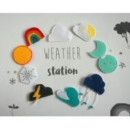 TomToy Felt Weather station pieces, Weather applique, Educational materials, Custom finish- magnetic/ hook&loop/ charm/ brooch, 4-6cm, Set of 10