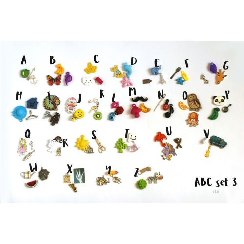  TomToy ABC trinkets for alphabet I spy bag/ bottle, 1-3cm, 1/3/5 objects per letter
