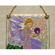 LuminaBella Purple Fairy Suncatcher & Stained Glass Panel Art. Fantasy Lavender Fairy Wall, Window Hanging. Violet Faerie Bathroom Ornament, Room Decor