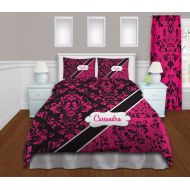 EloquentInnovations Hot Pink and Black Bedding, Customized Damask Bedding, Mod Bedding, Personalized Comforter, College, Dorm, Twin XL Comforter #29