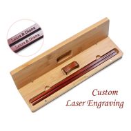 /IWoodShop 1 Pair Red Rosewood Chopsticks with Custom Engraving, Square Handles Chinese Chopsticks, Personalized Gift Set With Rest and Bamboo Case