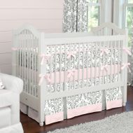/CarouselDesignsShop Girl Baby Crib Bedding: Pink and Gray Traditions Damask 3-Piece Crib Bedding Set by Carousel Designs