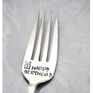 /TheSilverwearShop Stamped Fork Happy Birthday Personalized Flatware Hand Stamped Silverware Dessert Name on Tine Gifts Under 15 Funny Forks Birthday Ideas