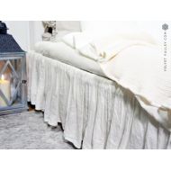 /VelvetValley Linen bed skirt - Dust ruffled softened linen bedspread- Stonewashed linen bed skirt- Softened linen bed valance- Linen coverlet