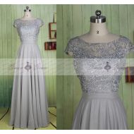 /GraceGown Grey Bridesmaid Dresses,Long Lace Chiffon Simple Wedding Dress,Cap Sleeve Prom Dress,Mother Of The Bride Dress,Formal Evening Gown Dresses