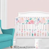 Decor2UrDoor Bright and Beautiful Watercolor Floral Baby Crib Bedding | Watercolor Floral Nursery | Floral Girl Nursery | Pink Floral Baby Bedding
