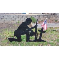 WoodChicDesigns Yard shadow art silhouette Soldier praying at cross