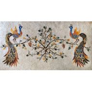 /Mozaico Traditional Peacocks Mosaics Marble Stone Handmade Tiles Artwork for Wall Decor - MA429