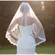 /InspiredBloom Delicate eyelit lace lined, hip length bridal wedding veil.