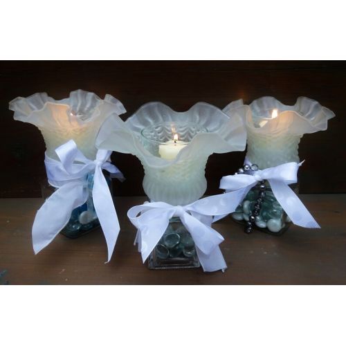  EclecticUpcycleCraft Set of 3, Up-cycled Glass Candle Holders - One of A kind Gift For Her
