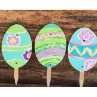 JackJacksWayart Small Wooden Easter - Stakes Set of Three - Handmade outdoor - Easter Decorations