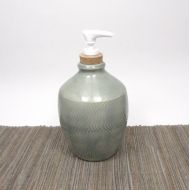 /SarahWhyteCeramics Soap Pump with Pattern Design, Hand Made Ceramic Soap Dispenser Bottle in Pale Blue, Soap Bottle with Removable Cork Pump, Ready to Ship