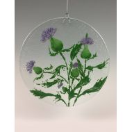 Richmondglassworks Thistle Suncatcher, Thistles, Scottish Decor, Purple Flowers, Fused Glass Sun Catcher