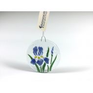 Richmondglassworks Iris Ornament, fused glass, Blue Flowers, Irises, Window Haning