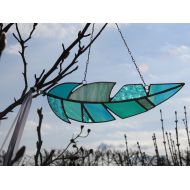 WylloWytch Stained Glass Feather Sun Catcher,Mixed Teal,Copper Patina Finish,Window Art,Angel,Suncatcher,Memorial,Birthday/ Easter Gift, 10x 3